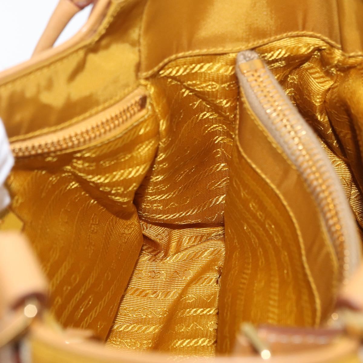 PRADA Hand Bag Canvas Gold Beige Auth YKZ552A