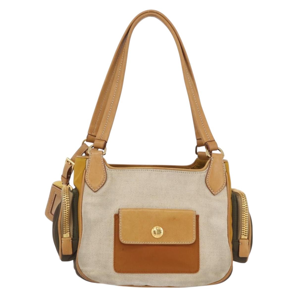 PRADA Hand Bag Canvas Gold Beige Auth YKZ552A