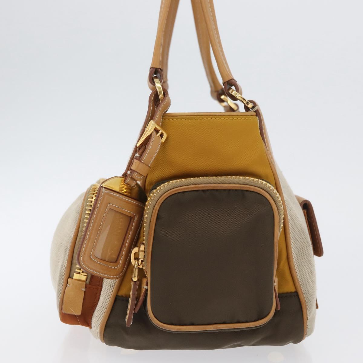 PRADA Hand Bag Canvas Gold Beige Auth YKZ552A