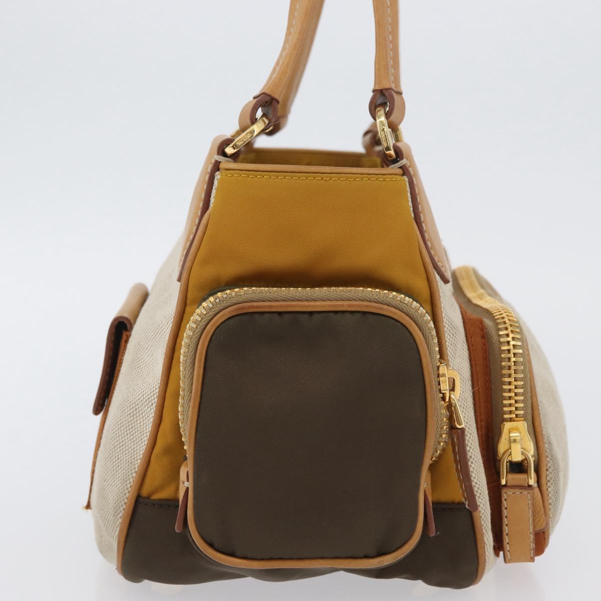 PRADA Hand Bag Canvas Gold Beige Auth YKZ552A