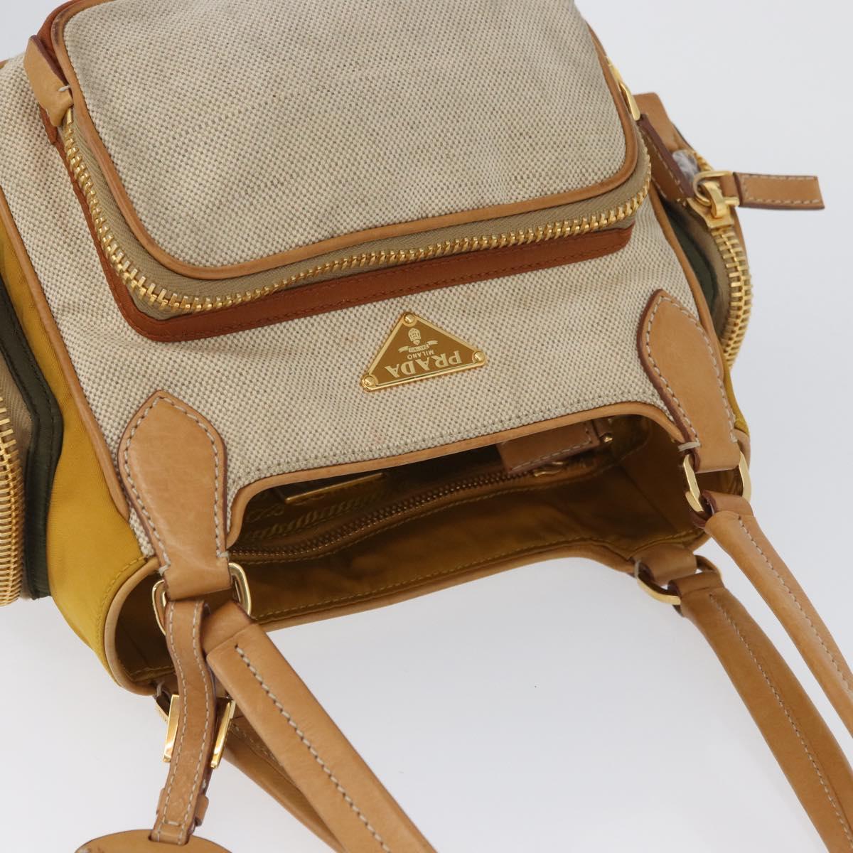 PRADA Hand Bag Canvas Gold Beige Auth YKZ552A