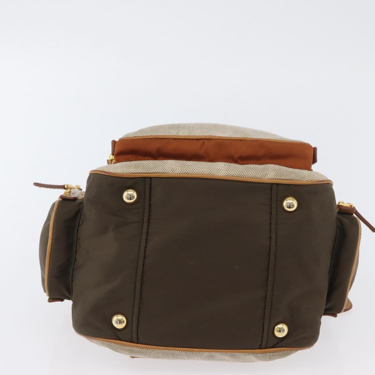 PRADA Hand Bag Canvas Gold Beige Auth YKZ552A