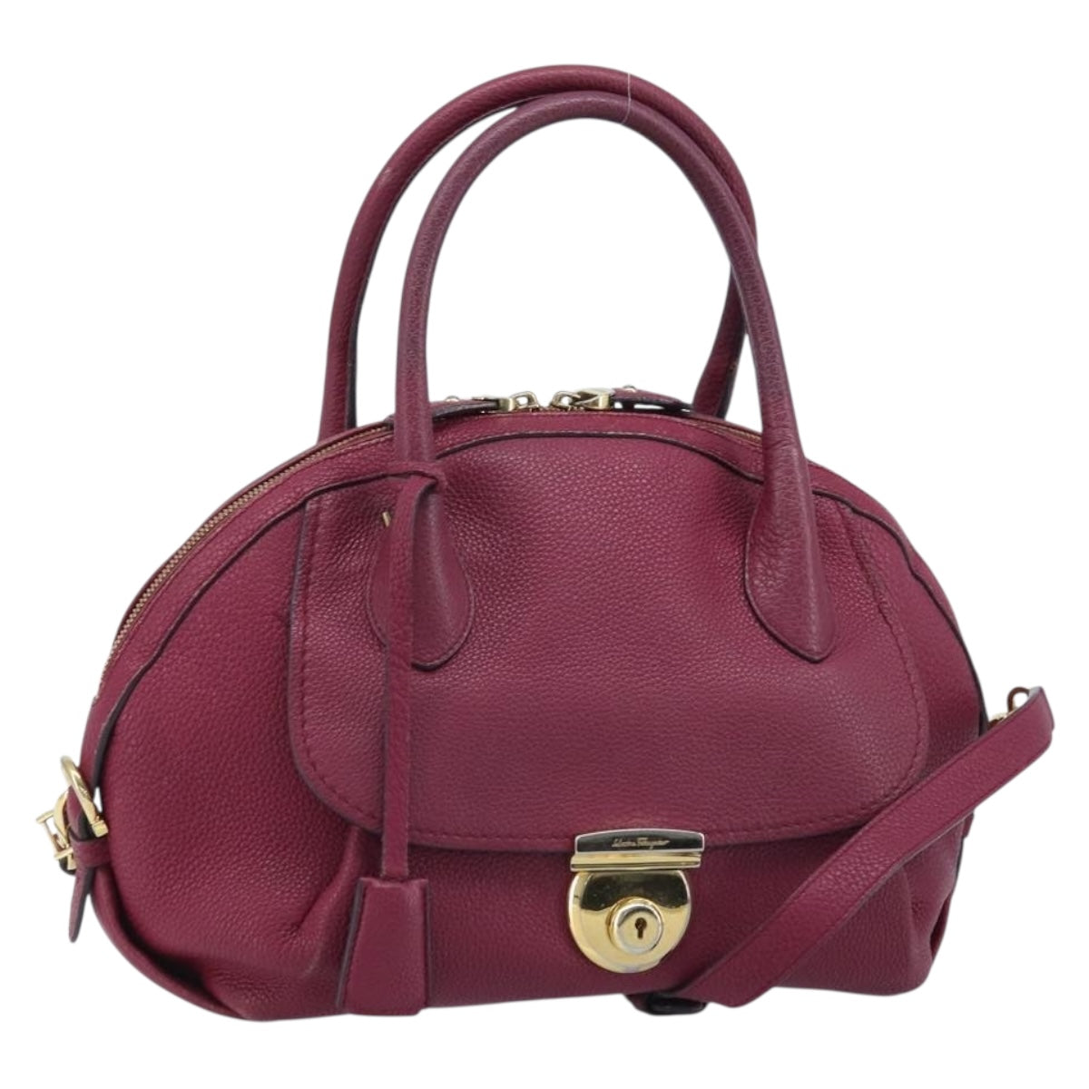 Salvatore Ferragamo Hand Bag Leather 2way Purple Gold Auth YKZ553