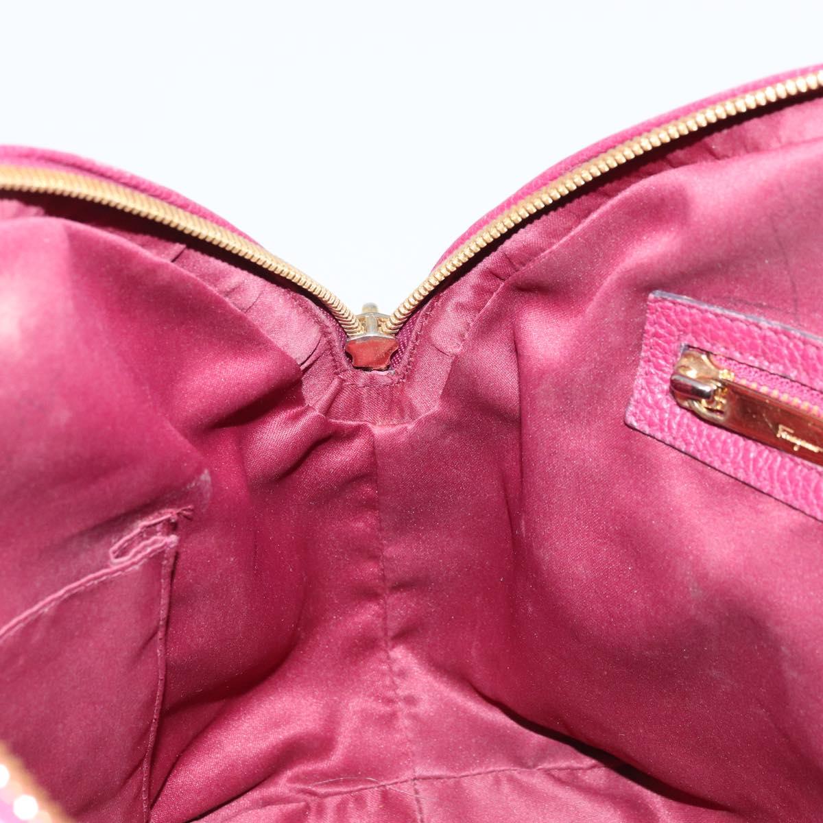 Salvatore Ferragamo Hand Bag Leather 2way Purple Gold Auth YKZ553
