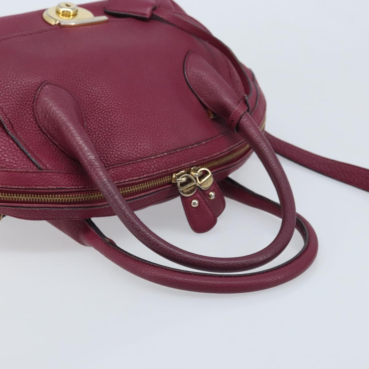 Salvatore Ferragamo Hand Bag Leather 2way Purple Gold Auth YKZ553