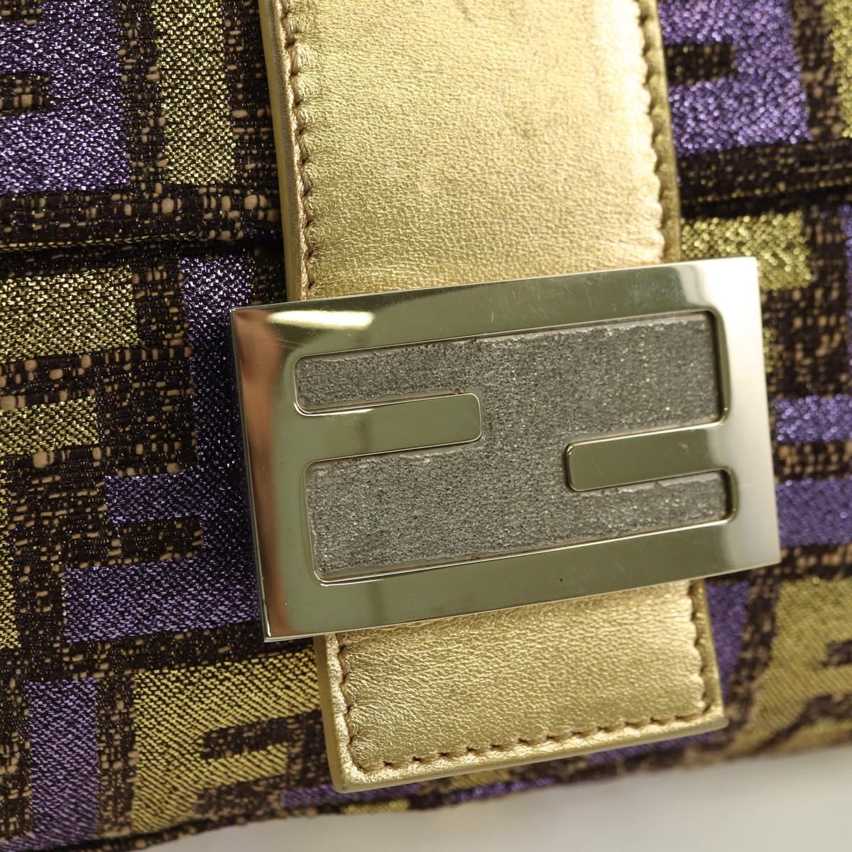 FENDI Zucca Canvas Mamma Baguette Shoulder Bag Gold Auth YKZ560SM