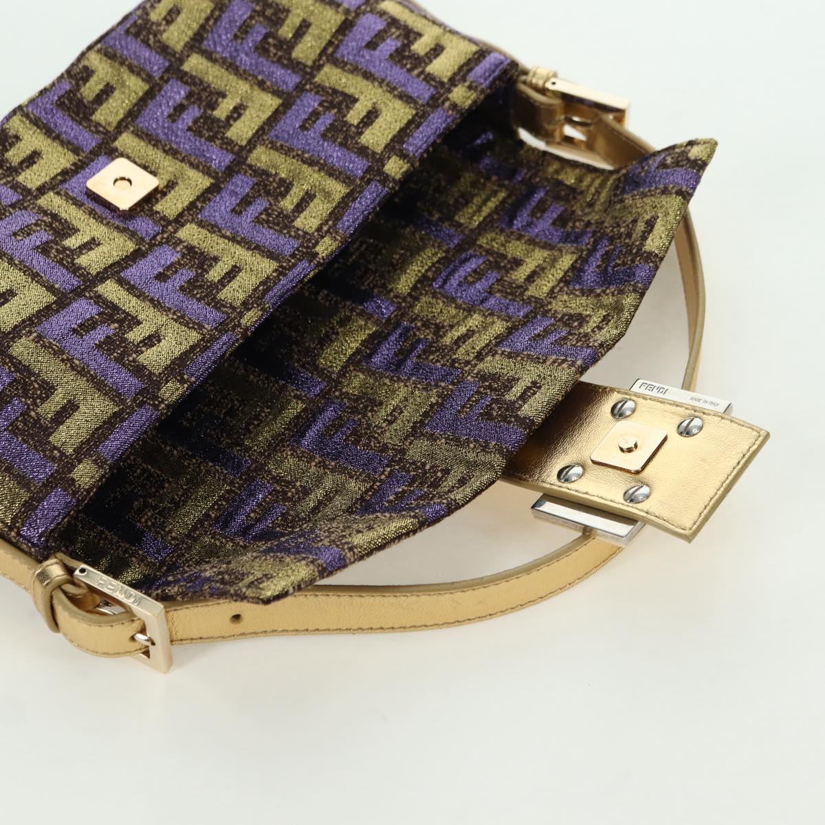 FENDI Zucca Canvas Mamma Baguette Shoulder Bag Gold Auth YKZ560SM
