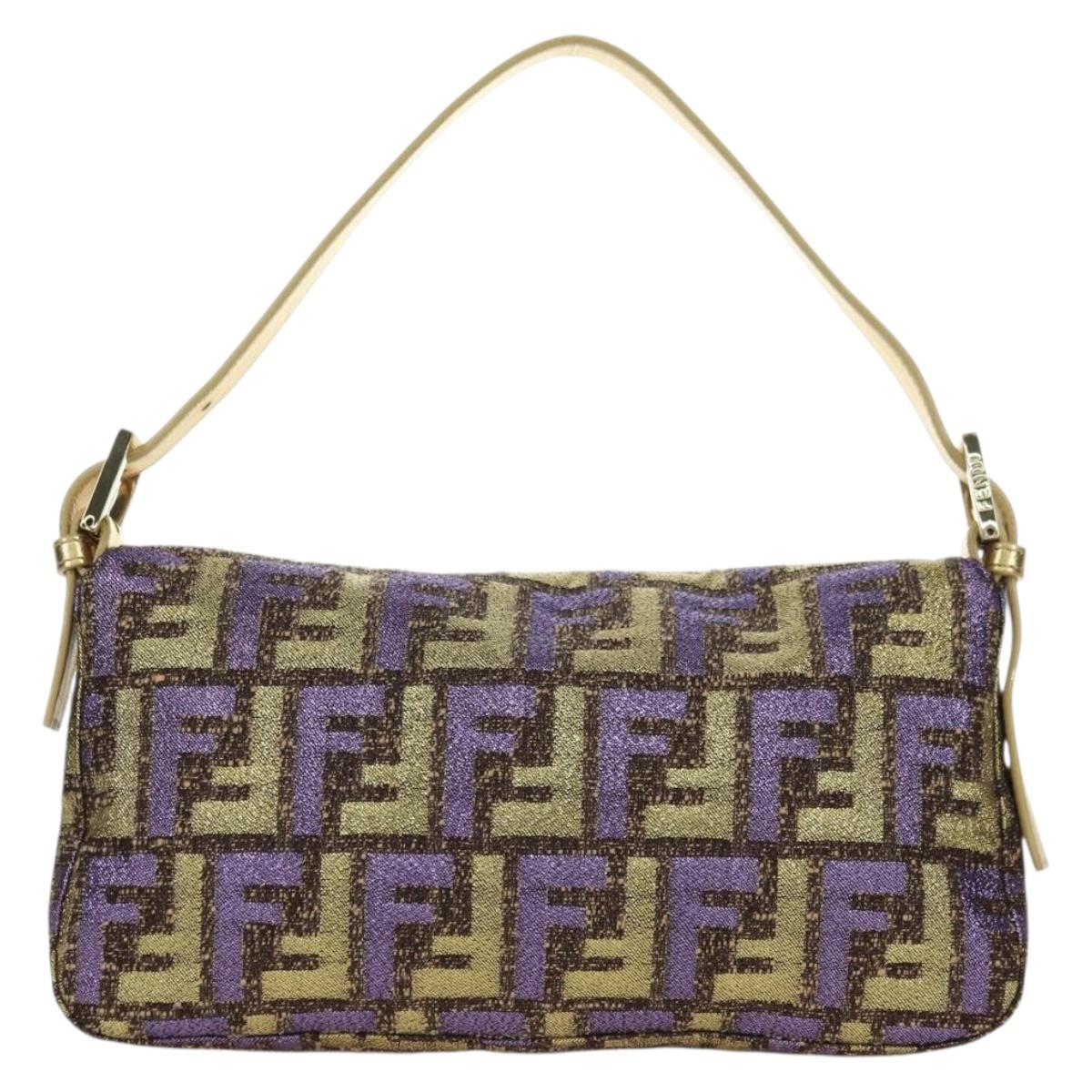 FENDI Zucca Canvas Mamma Baguette Shoulder Bag Gold Auth YKZ560SM