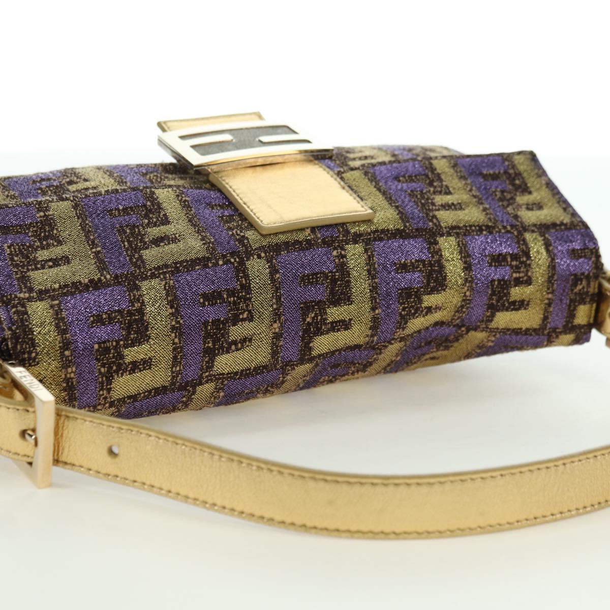 FENDI Zucca Canvas Mamma Baguette Shoulder Bag Gold Auth YKZ560SM