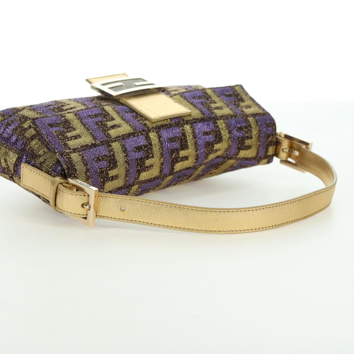 FENDI Zucca Canvas Mamma Baguette Shoulder Bag Gold Auth YKZ560SM