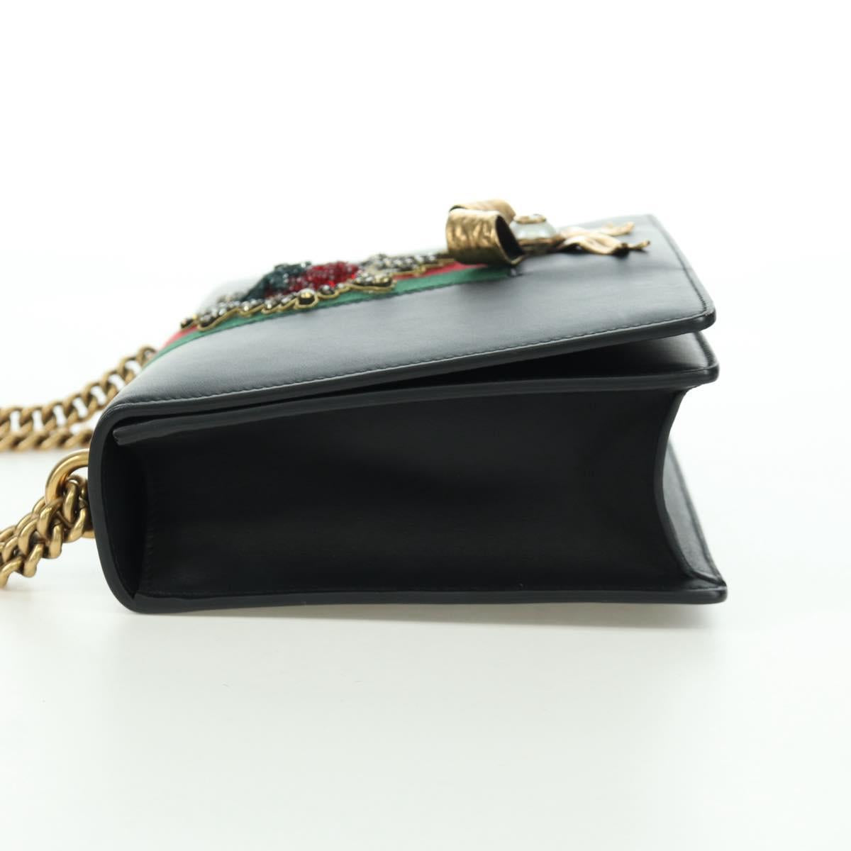 GUCCI Chain Web Sherry Line Shoulder Bag Leather Black Gold 432280 Auth YKZ566M