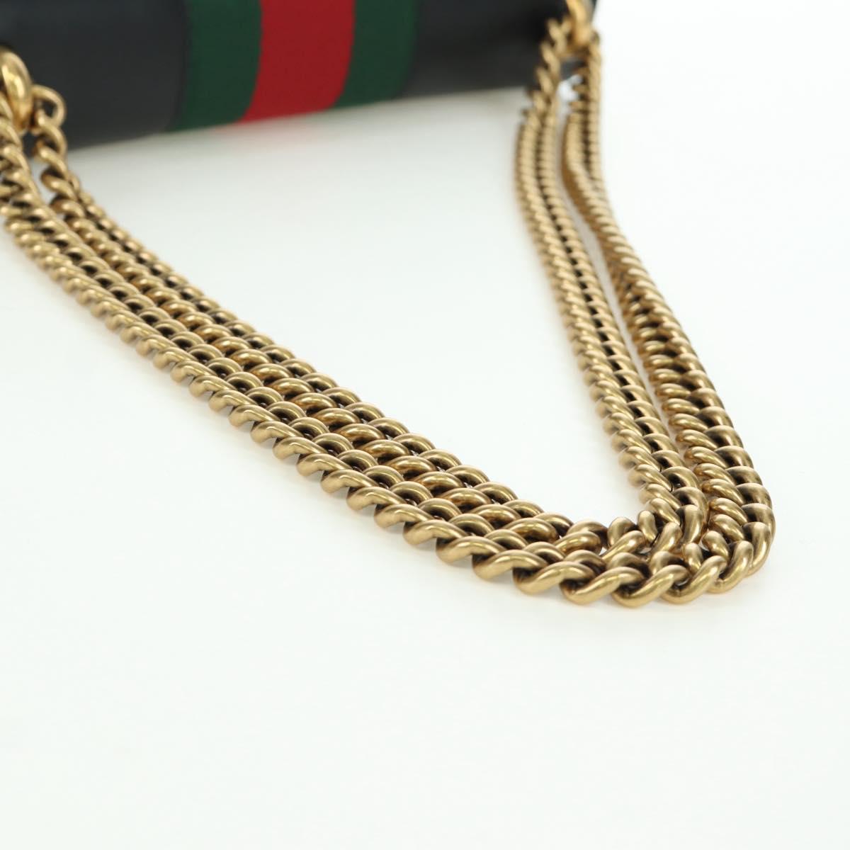 GUCCI Chain Web Sherry Line Shoulder Bag Leather Black Gold 432280 Auth YKZ566M