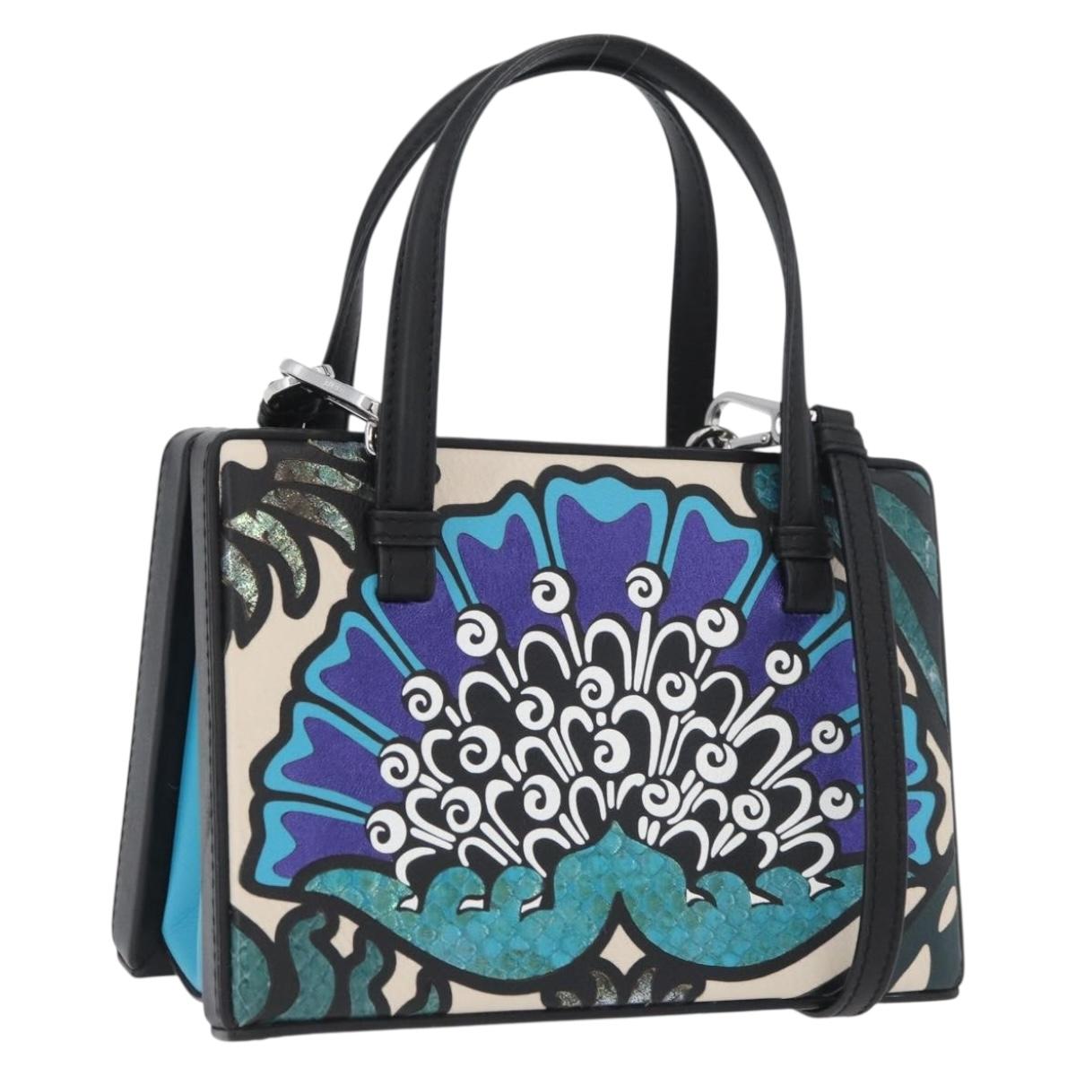 LOEWE Postal Hand Bag Leather 2way Black Silver Auth YKZ578A