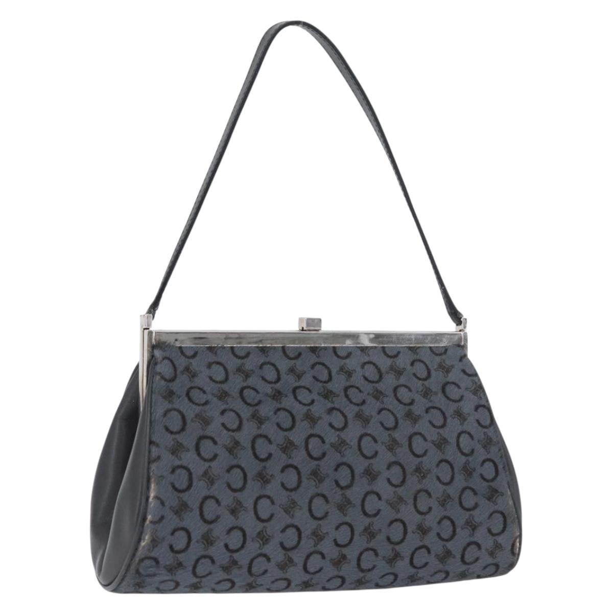 CELINE C Macadam Canvas Shoulder Bag Gray Silver Auth YKZ580