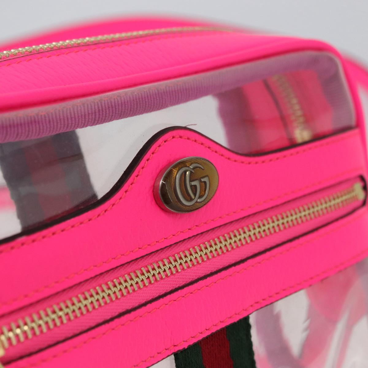 GUCCI Web Sherry Line Shoulder Bag Vinyl Clear Pink 517350 Auth YKZ583A