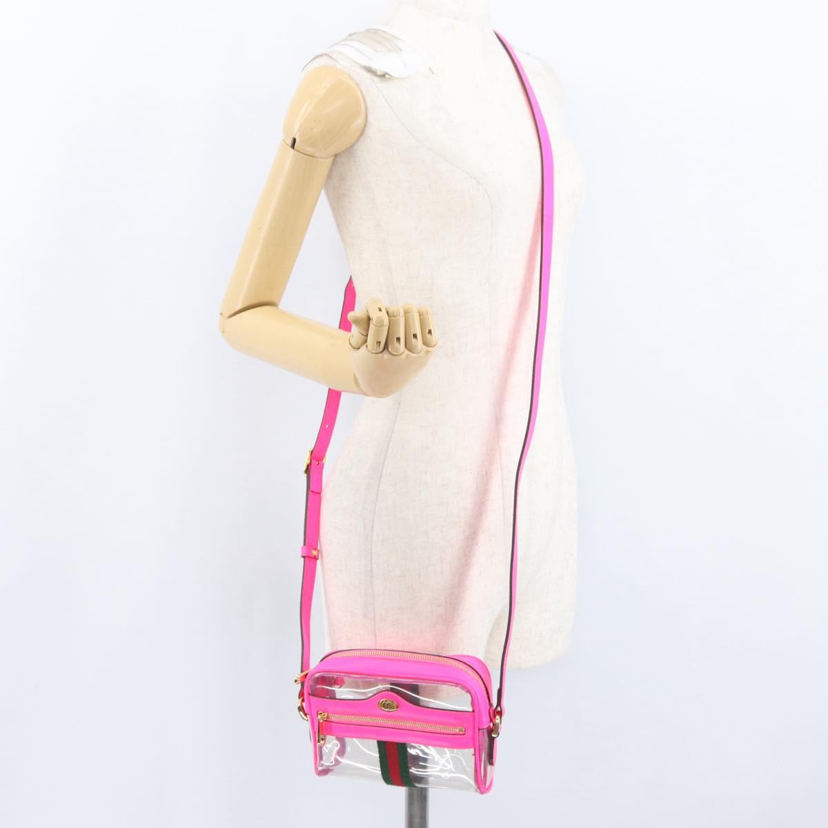 GUCCI Web Sherry Line Shoulder Bag Vinyl Clear Pink 517350 Auth YKZ583A