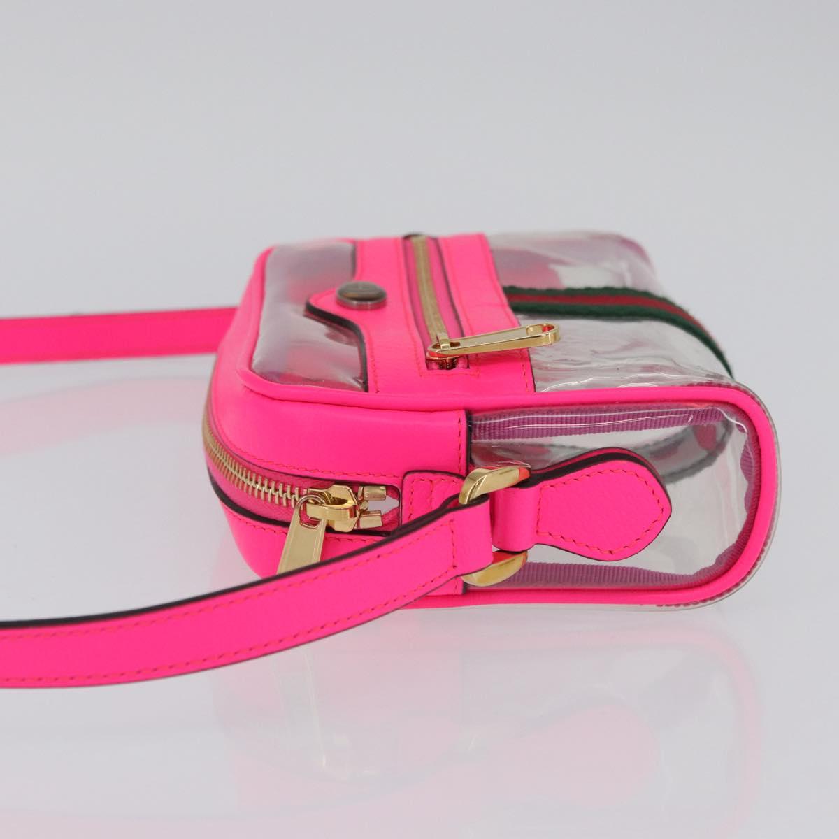 GUCCI Web Sherry Line Shoulder Bag Vinyl Clear Pink 517350 Auth YKZ583A