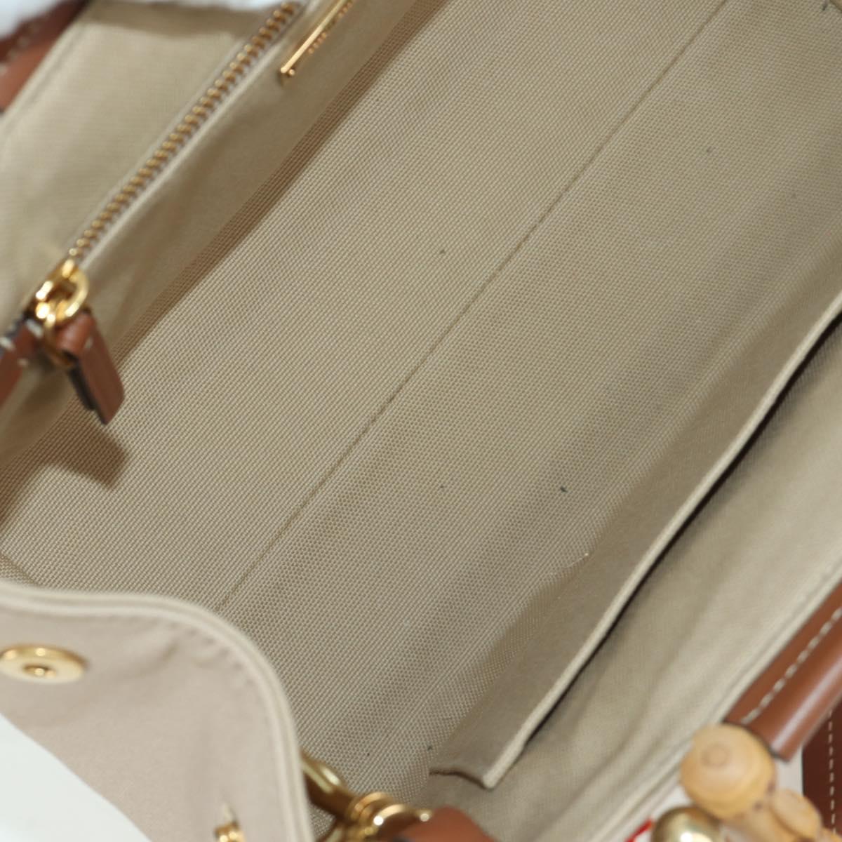 Miu Miu Bamboo Hand Bag Canvas 2way Beige Gold Auth YKZ585SAM