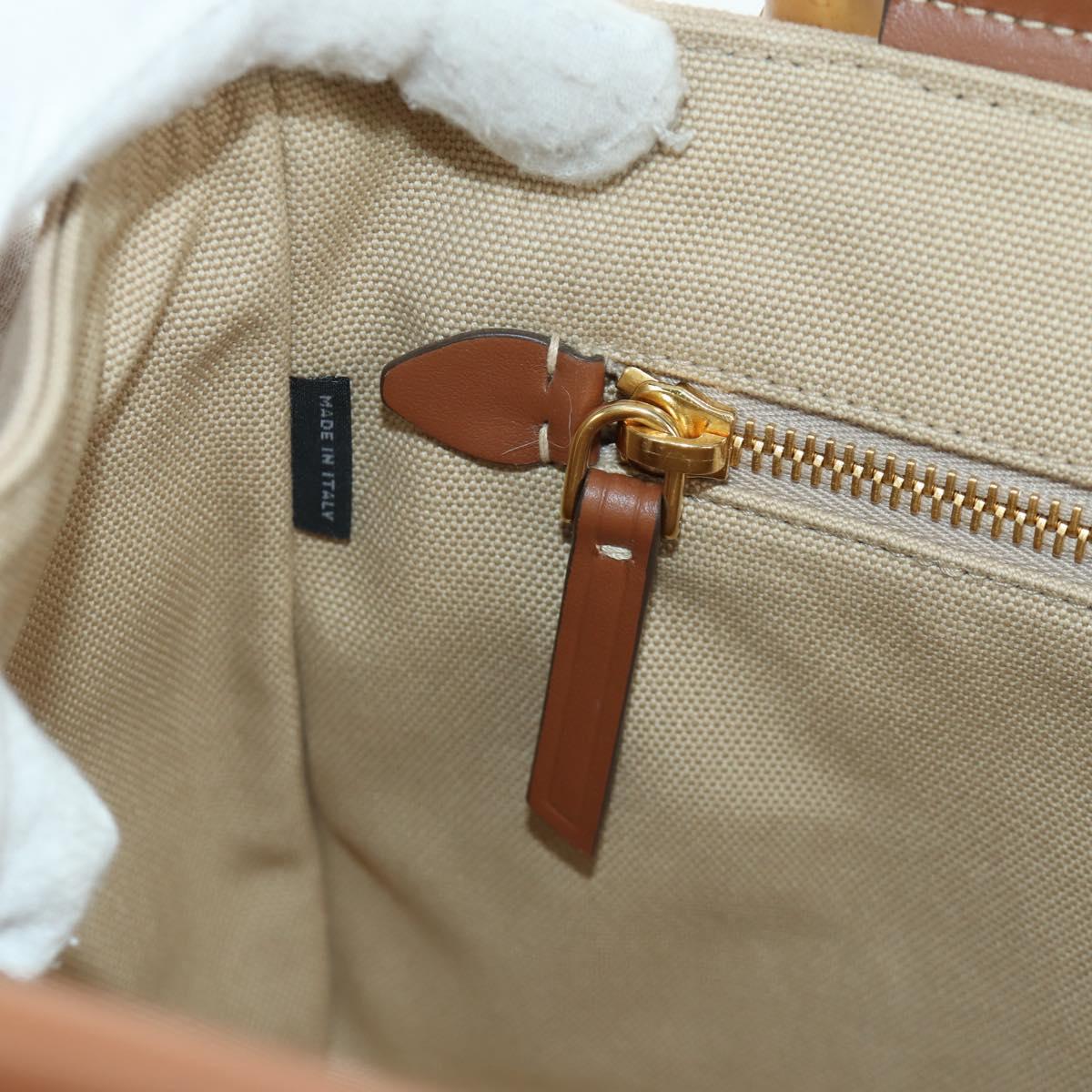 Miu Miu Bamboo Hand Bag Canvas 2way Beige Gold Auth YKZ585SAM