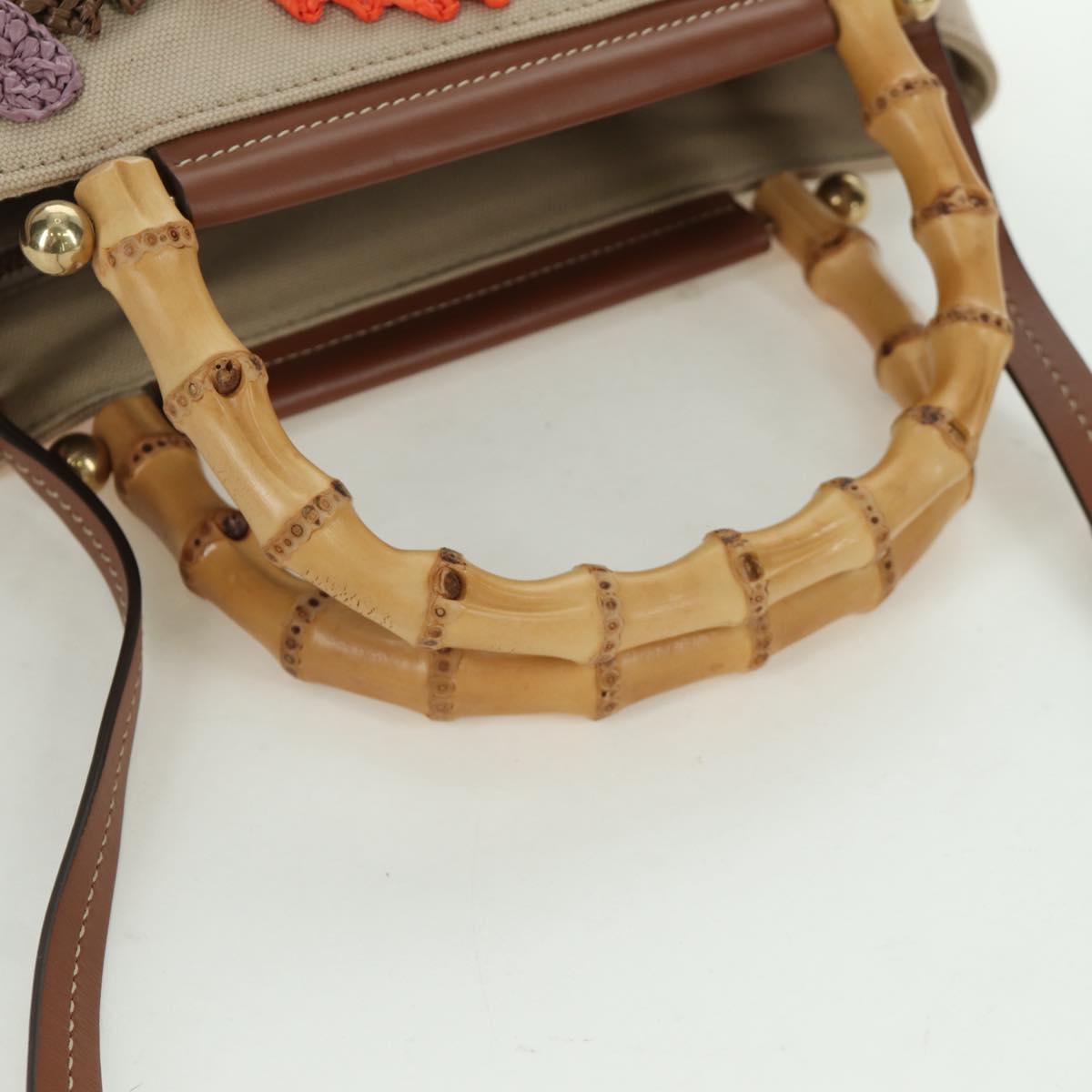 Miu Miu Bamboo Hand Bag Canvas 2way Beige Gold Auth YKZ585SAM