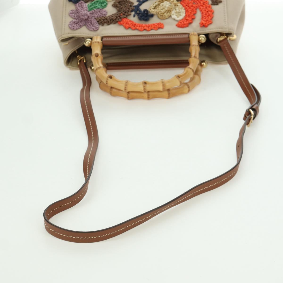 Miu Miu Bamboo Hand Bag Canvas 2way Beige Gold Auth YKZ585SAM