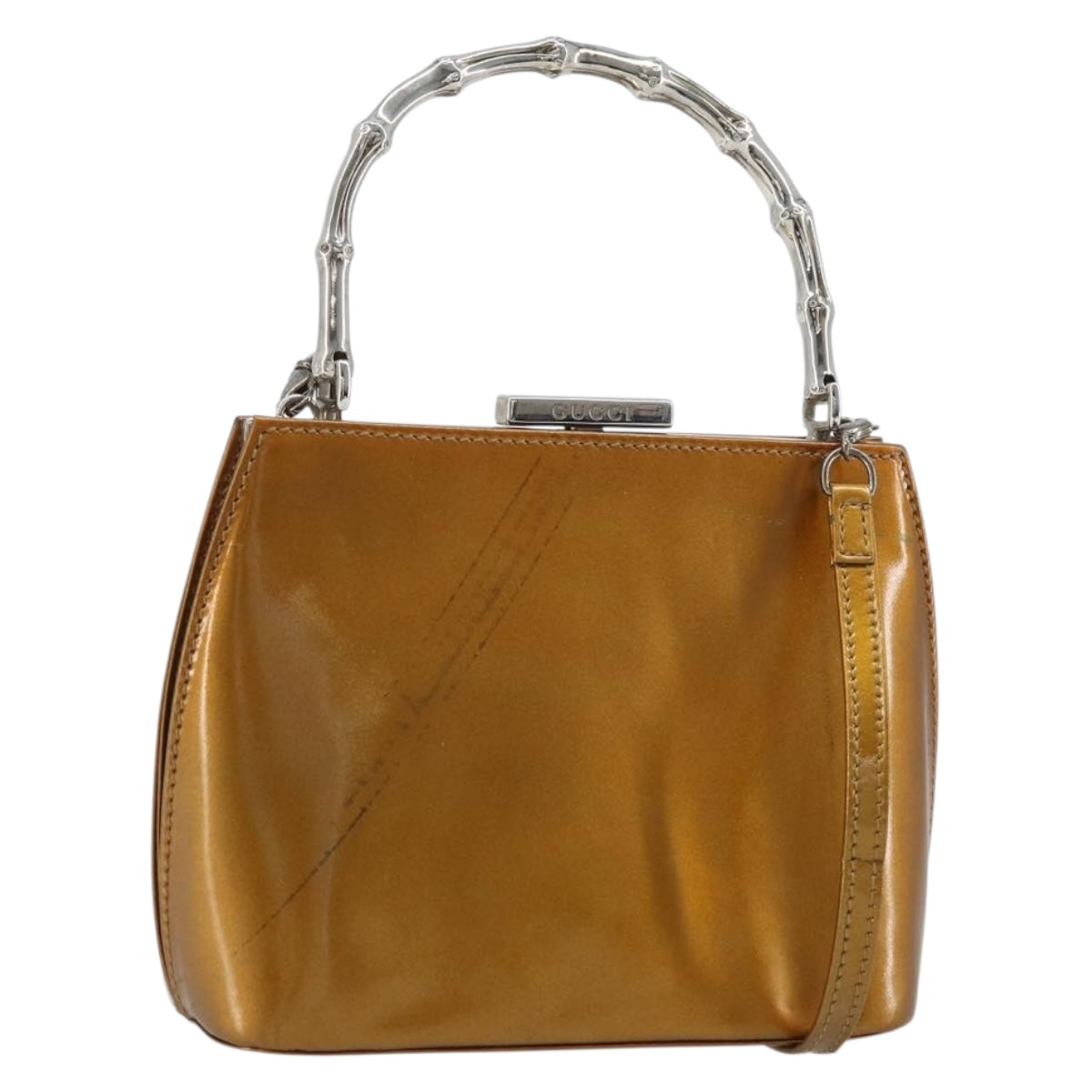 GUCCI Bamboo Bag Patent leather 2way Gold Tone 005 2046 0322 Auth YKZ590