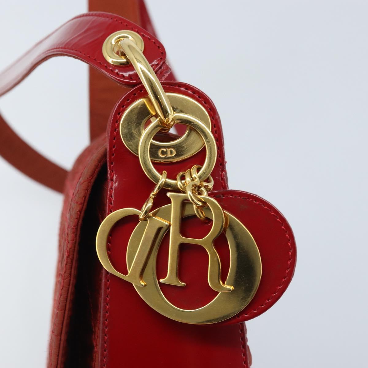 Christian Dior Canage Shoulder Bag Nylon Red Gold Auth YKZ592