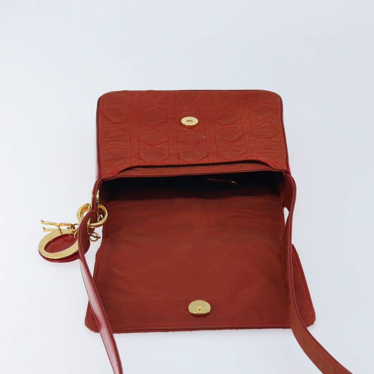 Christian Dior Canage Shoulder Bag Nylon Red Gold Auth YKZ592