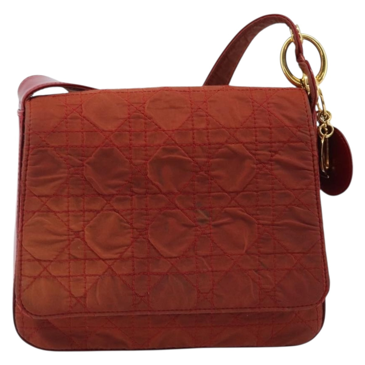 Christian Dior Canage Shoulder Bag Nylon Red Gold Auth YKZ592