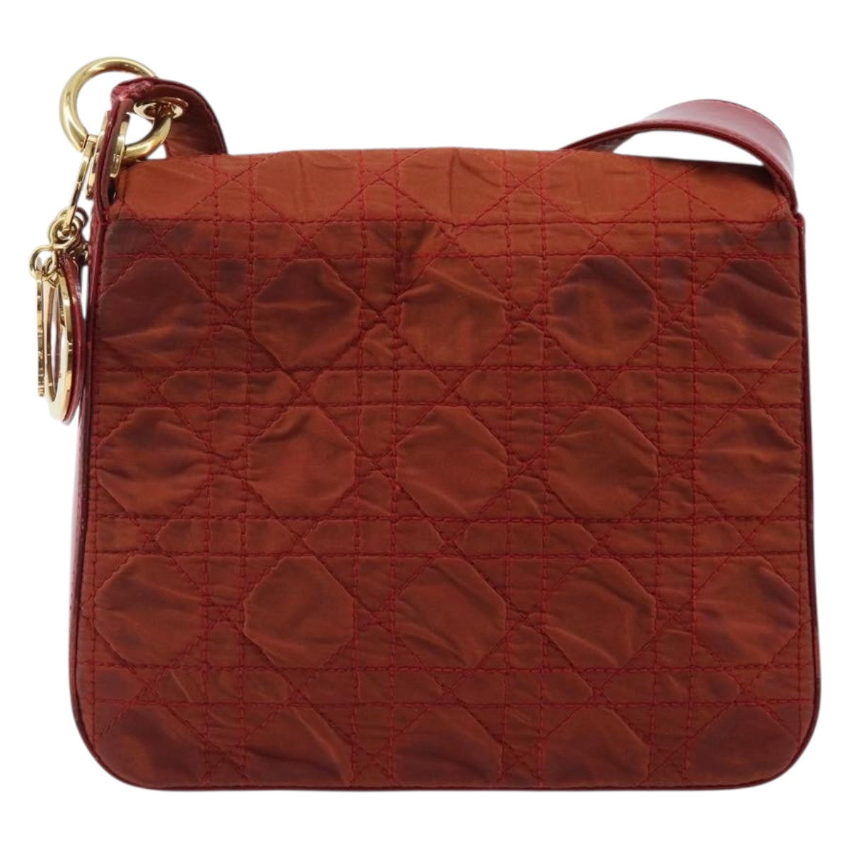 Christian Dior Canage Shoulder Bag Nylon Red Gold Auth YKZ592