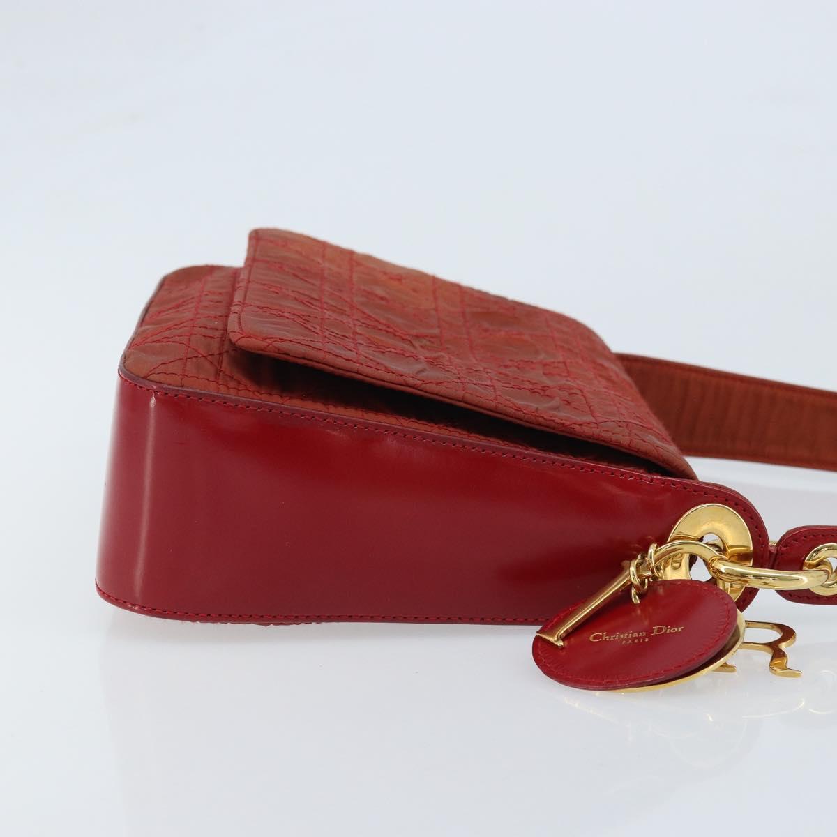 Christian Dior Canage Shoulder Bag Nylon Red Gold Auth YKZ592