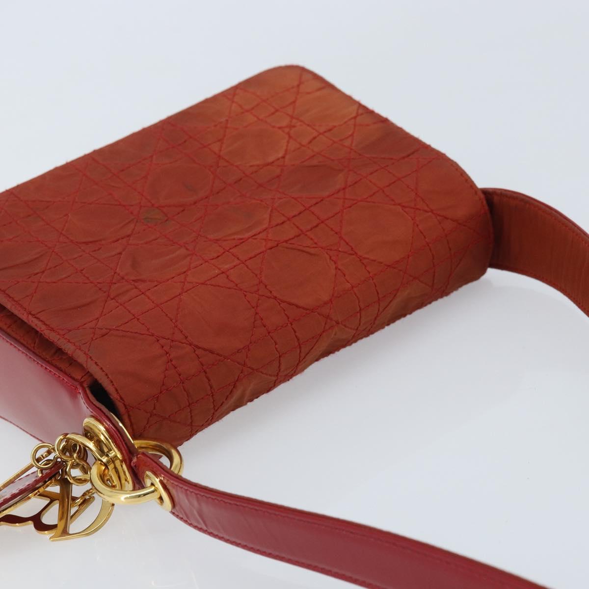 Christian Dior Canage Shoulder Bag Nylon Red Gold Auth YKZ592