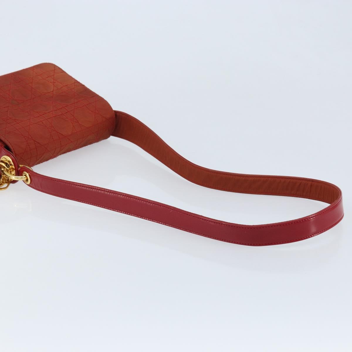 Christian Dior Canage Shoulder Bag Nylon Red Gold Auth YKZ592