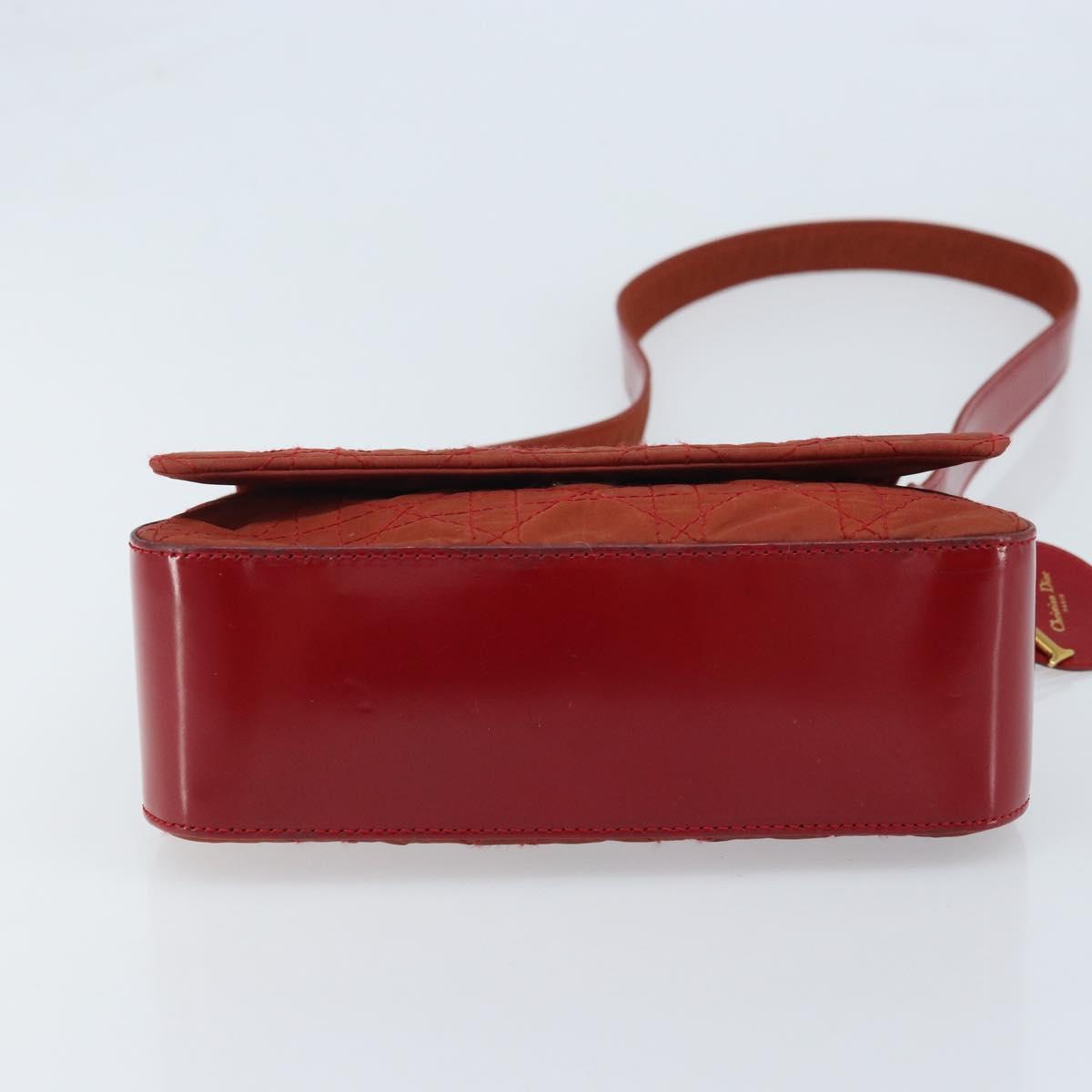 Christian Dior Canage Shoulder Bag Nylon Red Gold Auth YKZ592
