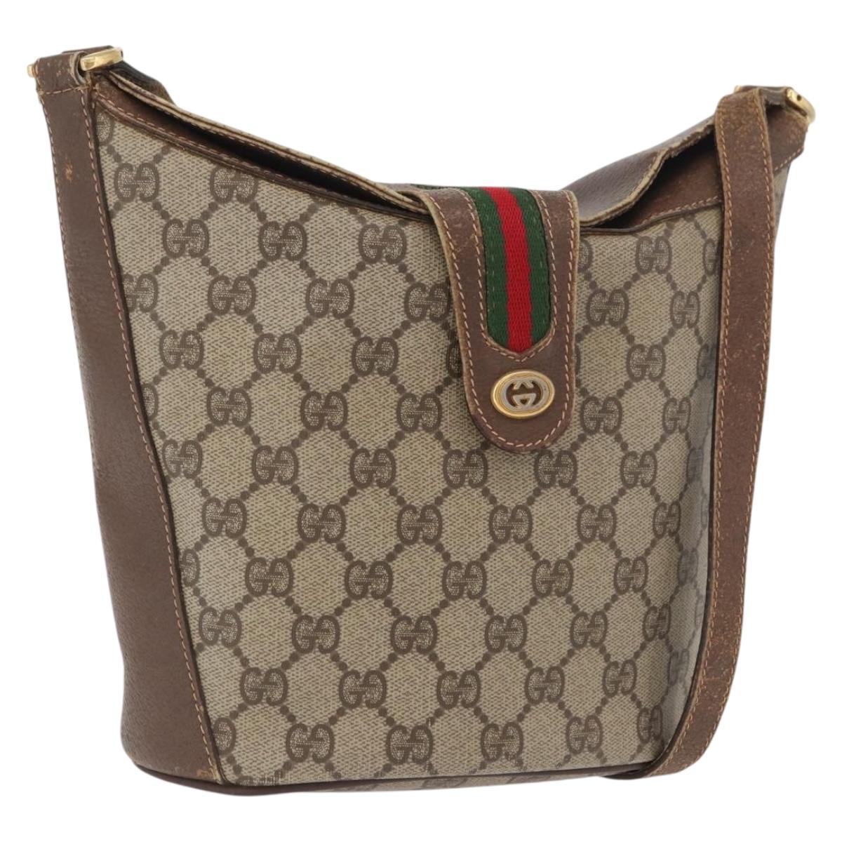 GUCCI GG Supreme Web Sherry Line Bag PVC Beige Gold 40 02 081 Auth YKZ594