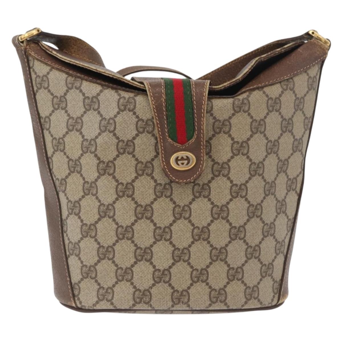 GUCCI GG Supreme Web Sherry Line Bag PVC Beige Gold 40 02 081 Auth YKZ594