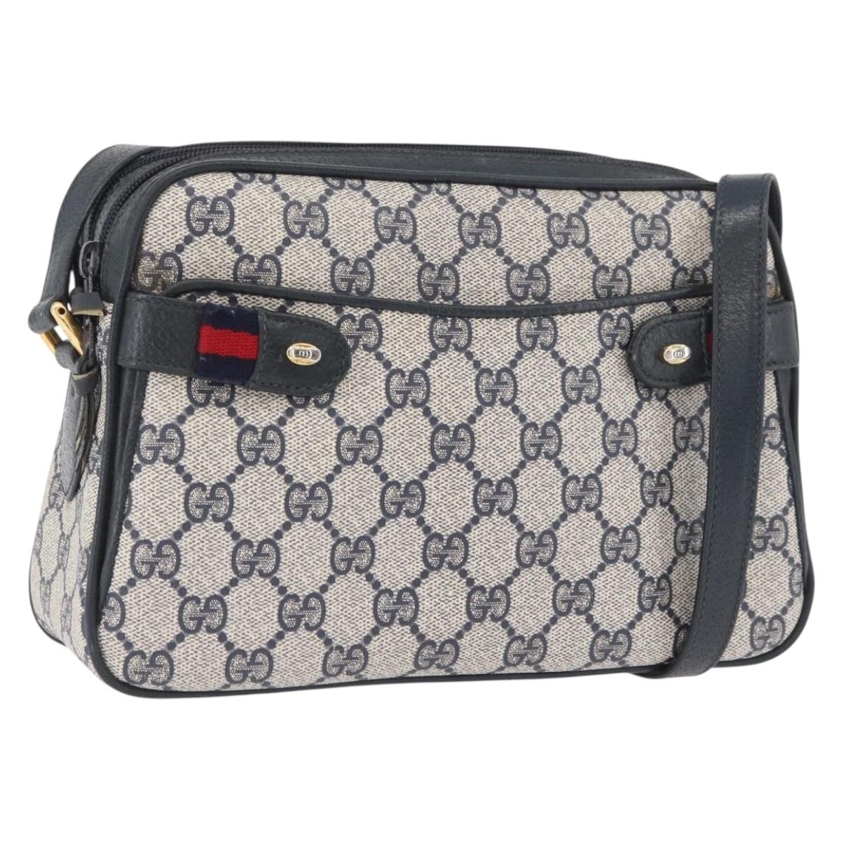 GUCCI GG Supreme Sherry Line Shoulder Bag PVC Navy Gold 93 02 049 Auth YKZ595