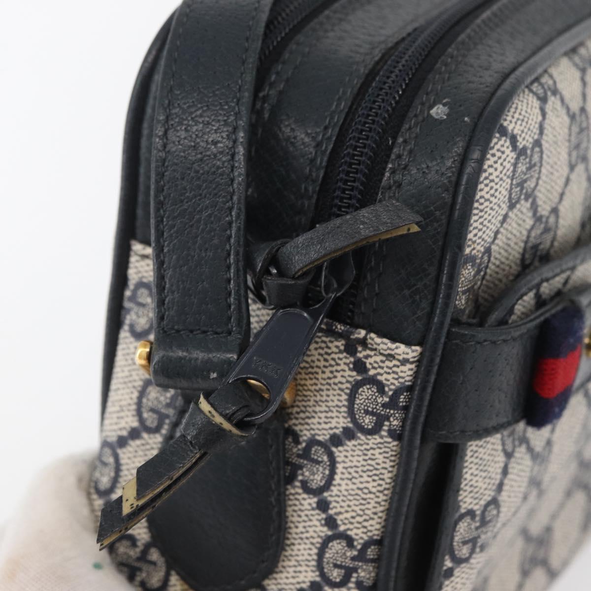 GUCCI GG Supreme Sherry Line Shoulder Bag PVC Navy Gold 93 02 049 Auth YKZ595