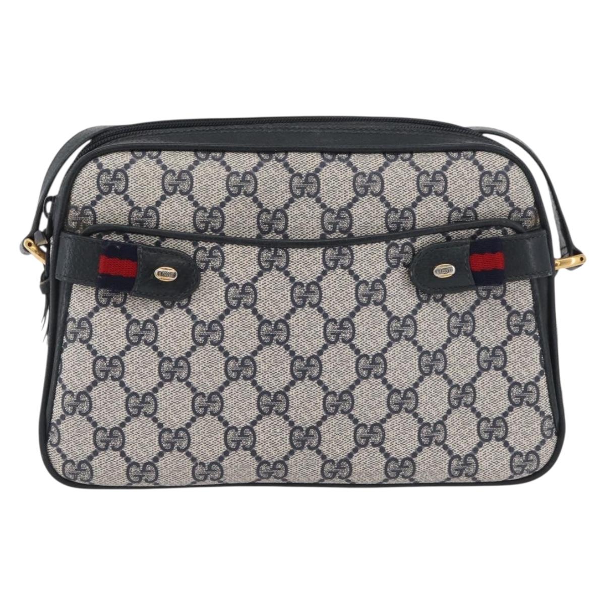 GUCCI GG Supreme Sherry Line Shoulder Bag PVC Navy Gold 93 02 049 Auth YKZ595