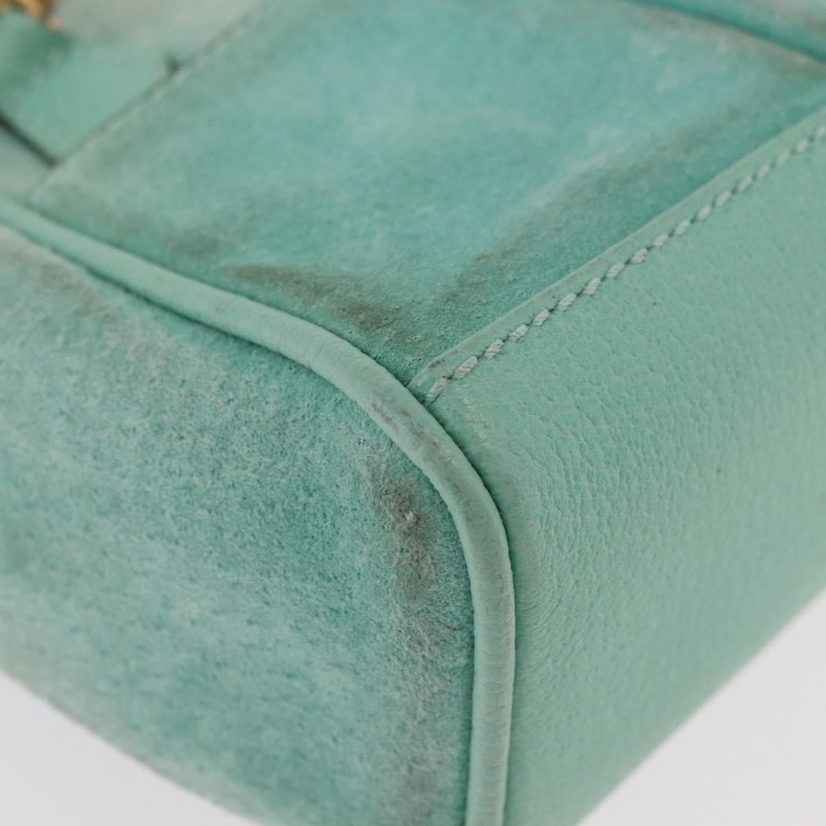 GUCCI Bamboo Hand Bag Suede 2way Turquoise Blue Gold 007 1793 0238 Auth YKZ601