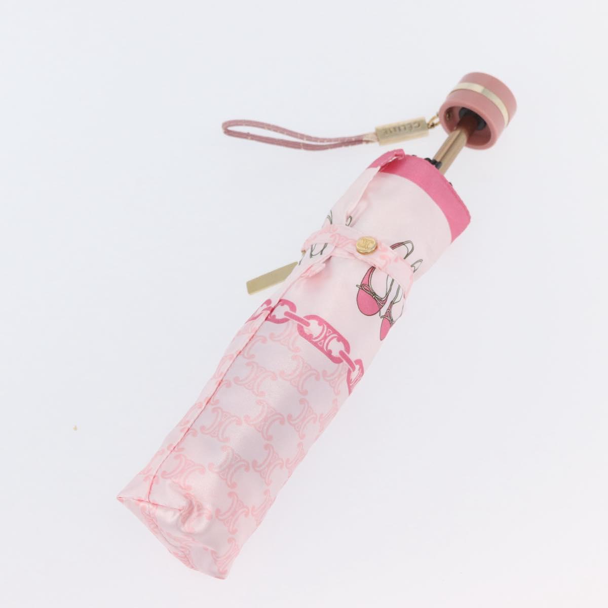 CELINE Macadam Canvas Folding Umbrella Nylon Pink Auth YKZ608A