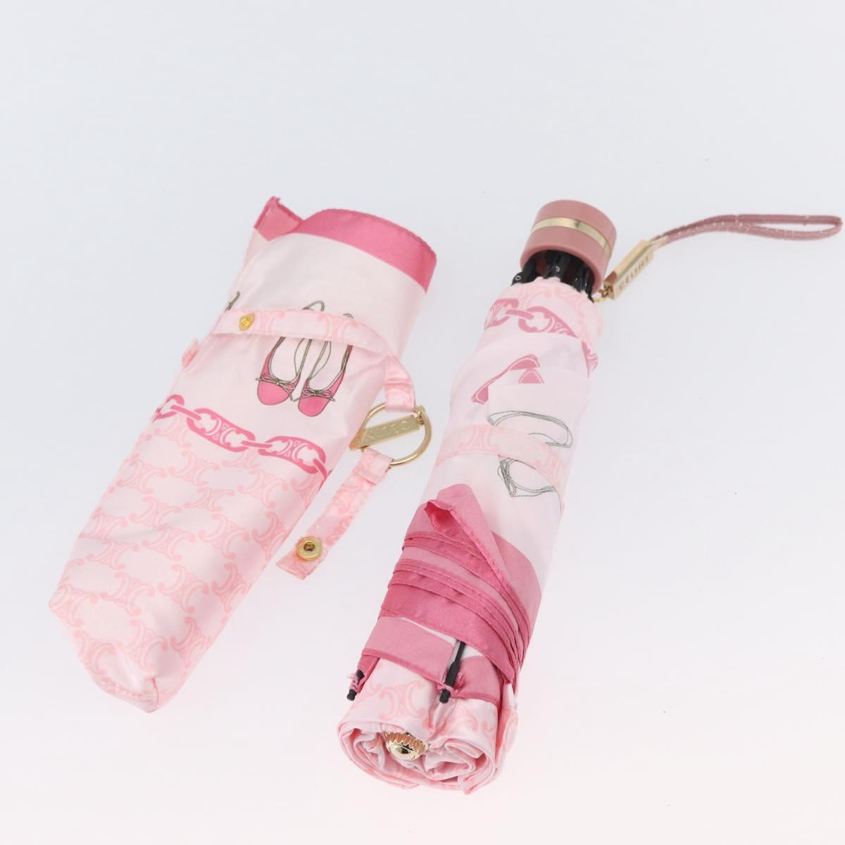 CELINE Macadam Canvas Folding Umbrella Nylon Pink Auth YKZ608A