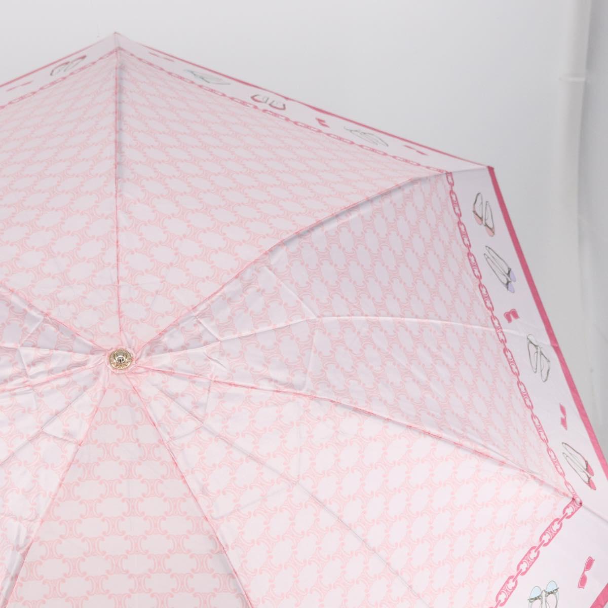 CELINE Macadam Canvas Folding Umbrella Nylon Pink Auth YKZ608A