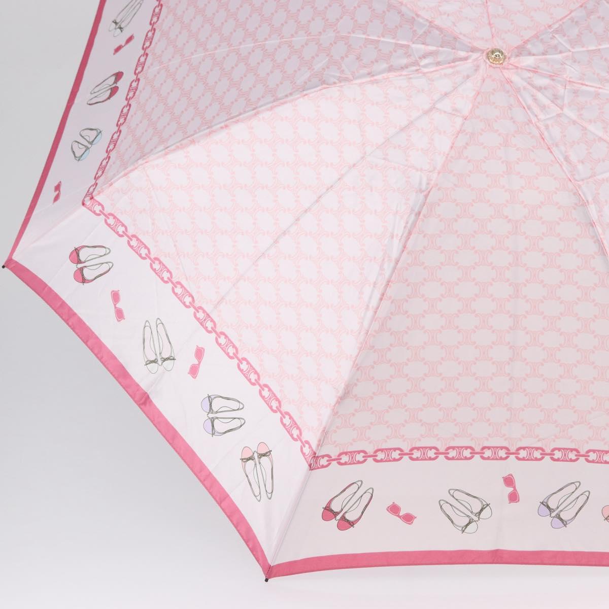 CELINE Macadam Canvas Folding Umbrella Nylon Pink Auth YKZ608A