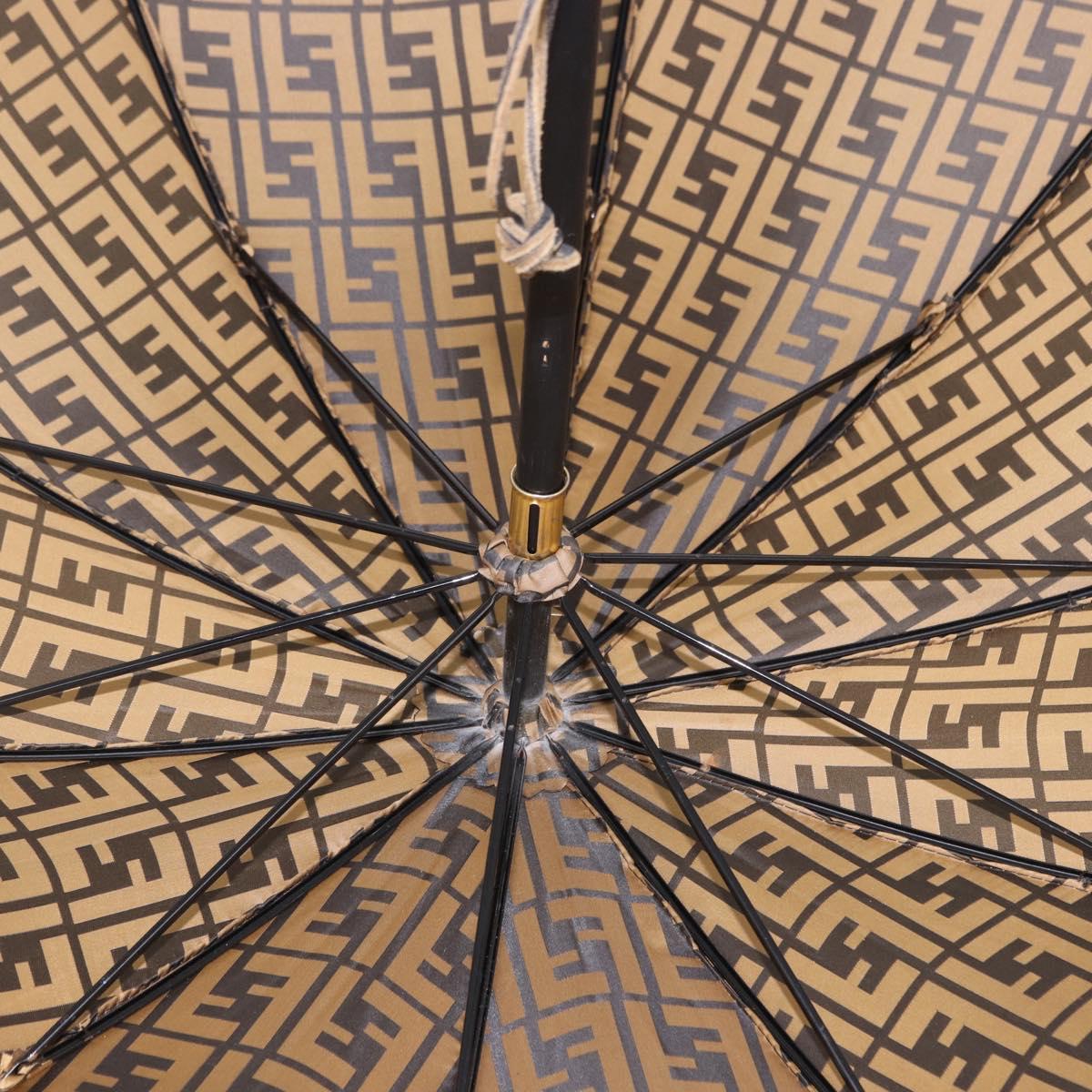 FENDI Zucca Canvas Umbrella Nylon Black Brown Auth YKZ610A