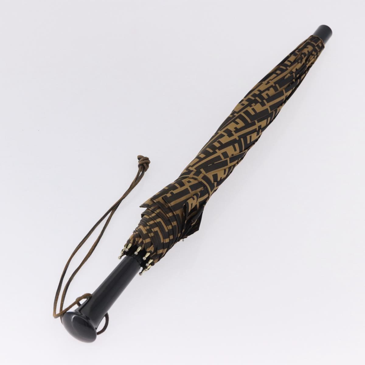 FENDI Zucca Canvas Umbrella Nylon Black Brown Auth YKZ610A