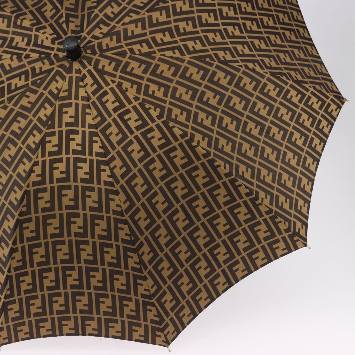 FENDI Zucca Canvas Umbrella Nylon Black Brown Auth YKZ610A