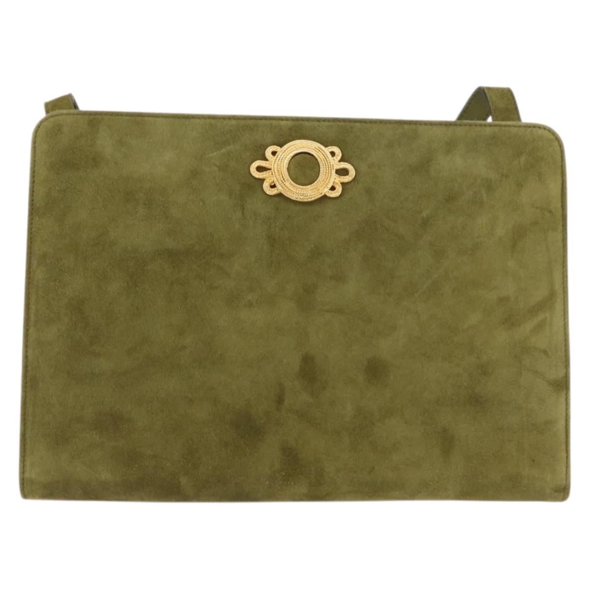 Salvatore Ferragamo Shoulder Bag Suede Green Gold Auth YKZ621