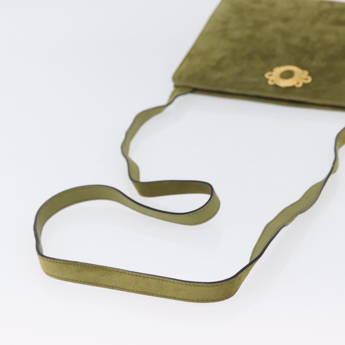 Salvatore Ferragamo Shoulder Bag Suede Green Gold Auth YKZ621