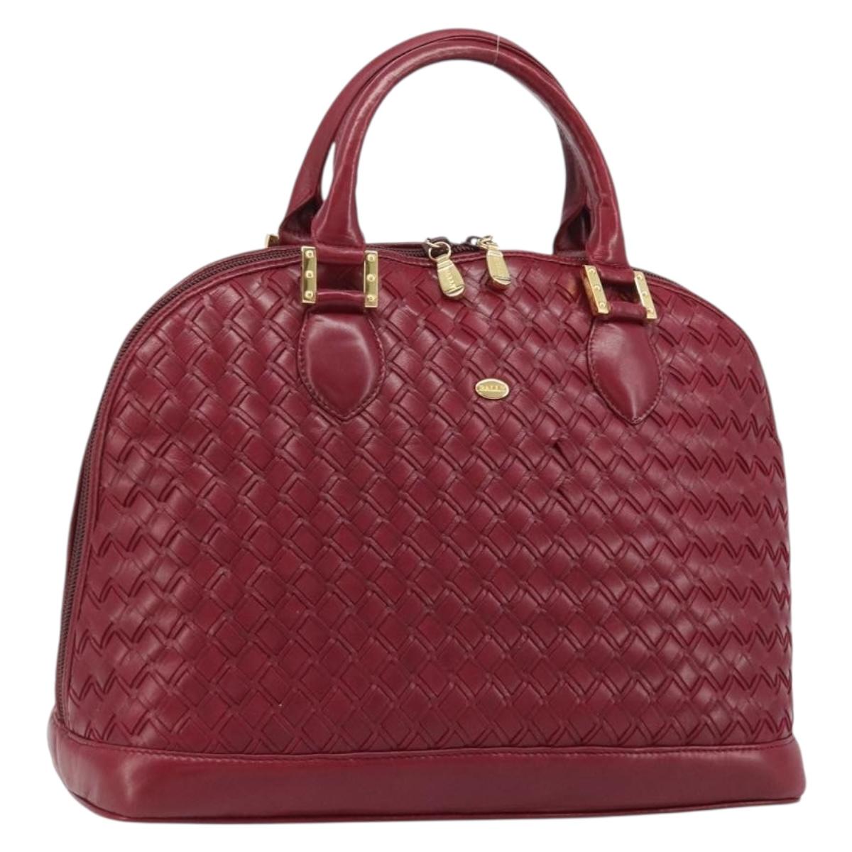 BALLY Hand Bag Leather Red Gold Auth YKZ628A